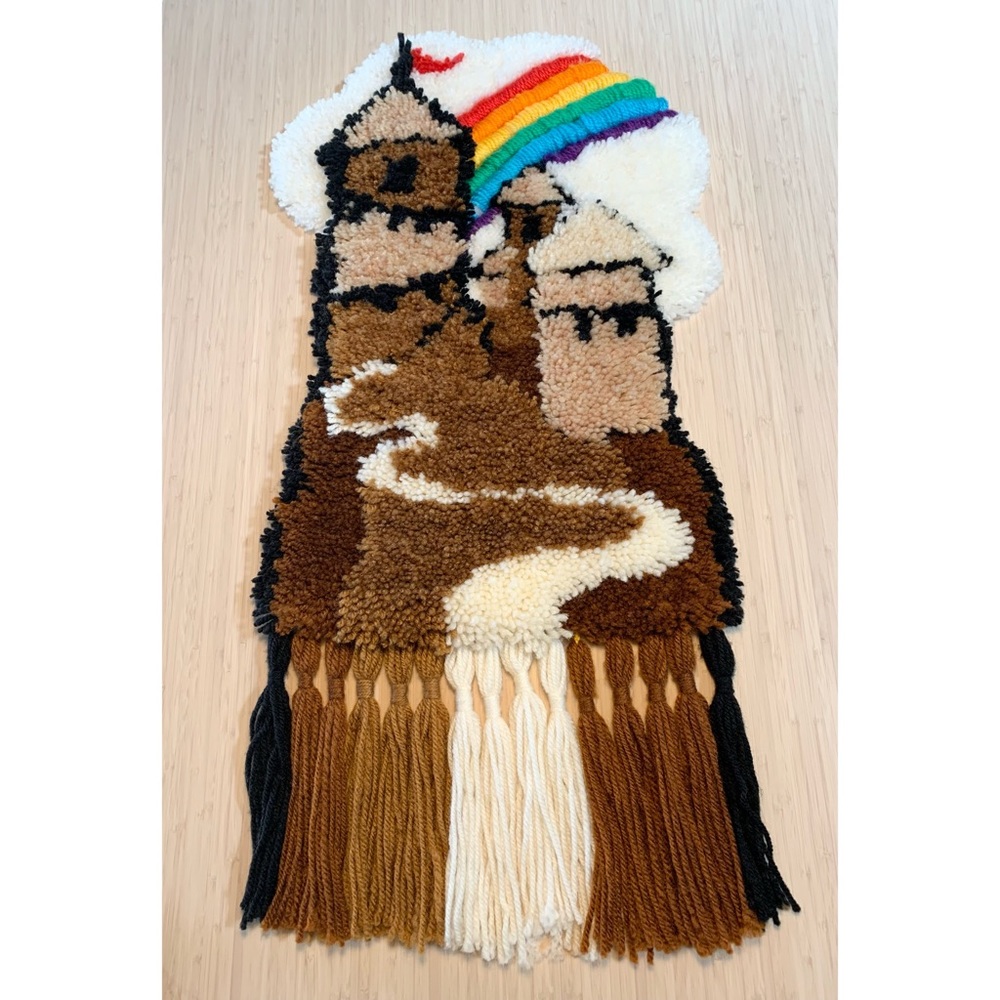 70s Castle Latch Hook Rug Wall Hanging